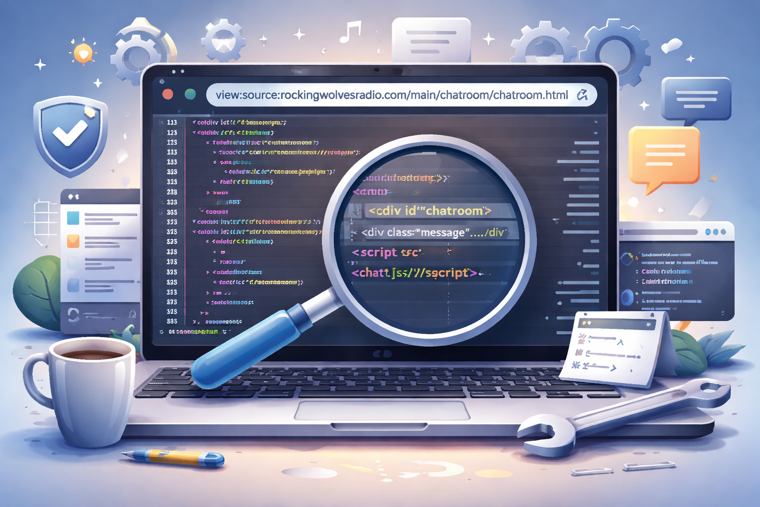 Exploring view:source:rockingwolvesradio.com Chatroom Code